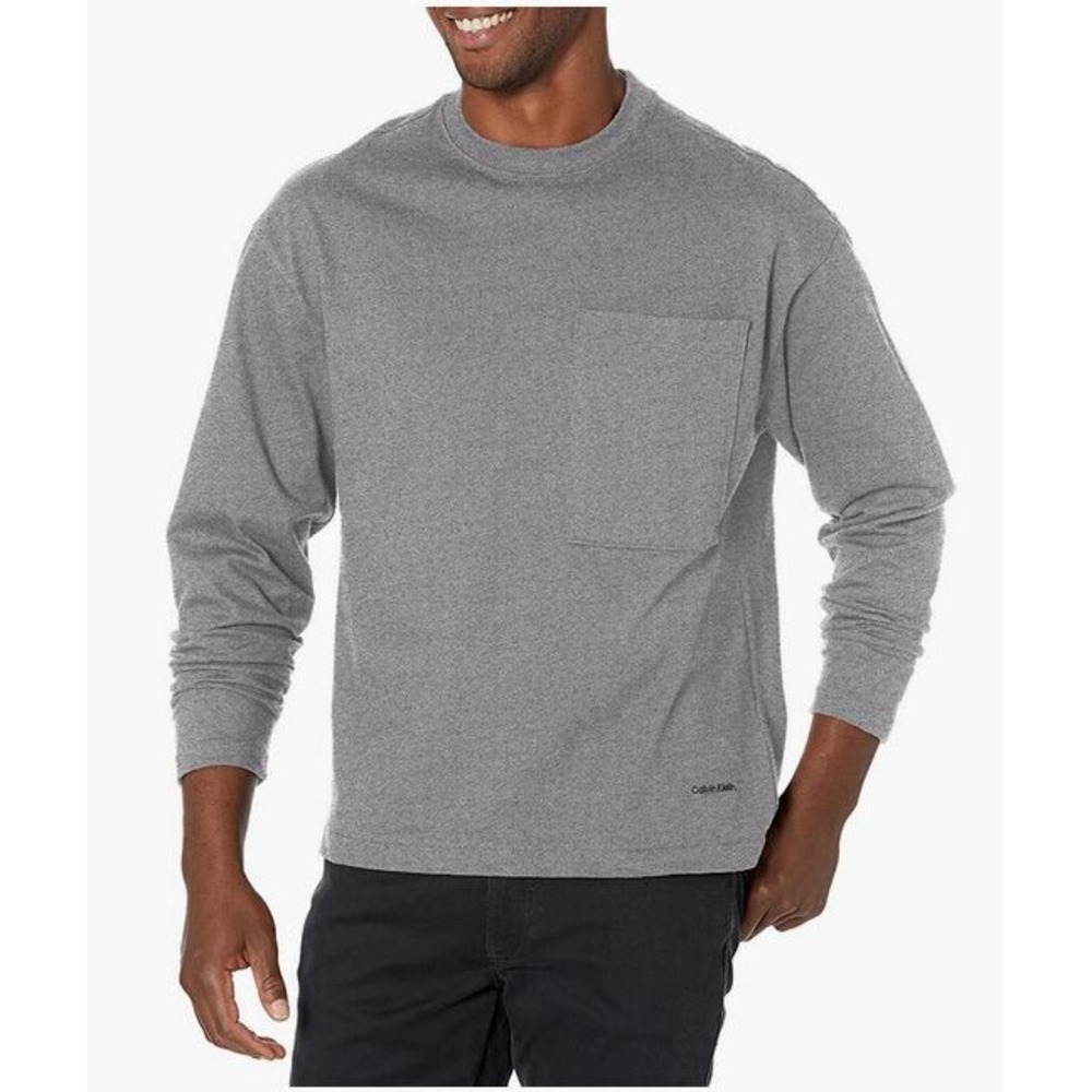 CALVIN KLEIN men shirt pocket tee SP40577392 40JM207030 grey cotton M $59.50